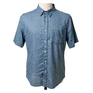 Rails Carson Men's LARGE Short Sleeve Button-Up Shirt Blue Graphic Print - CJ